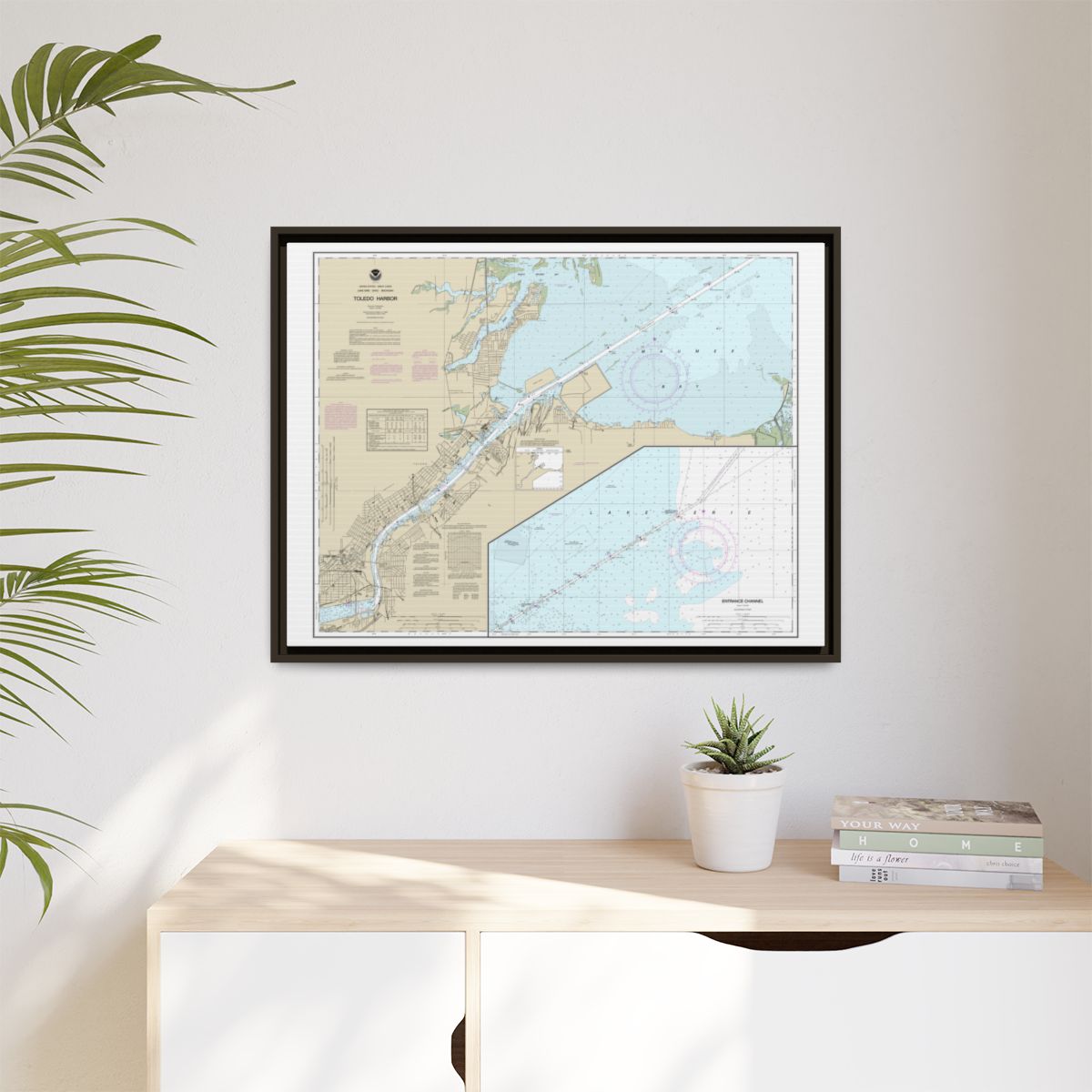 Chart 14847 Toledo Harbor;Entrance Channel to Harbor - NOAA Nautical Chart Floating Frame Canvas | 32" x 24" | 40" x 30" - Espresso context-1