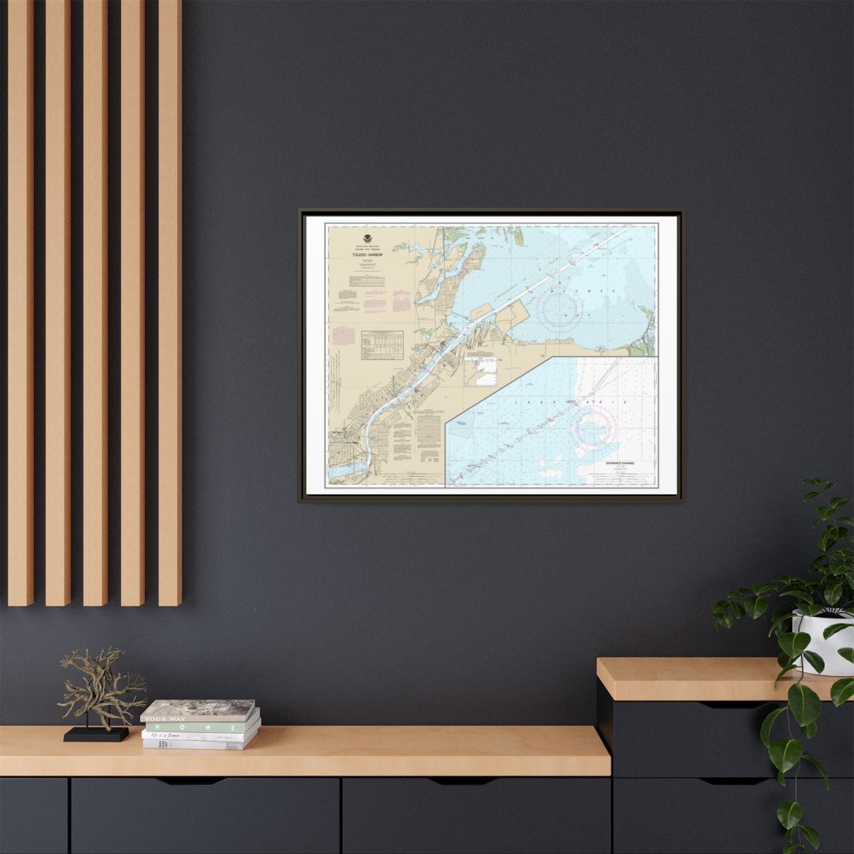 Chart 14847 Toledo Harbor;Entrance Channel to Harbor - NOAA Nautical Chart Floating Frame Canvas | 32" x 24" | 40" x 30" - Espresso context-2