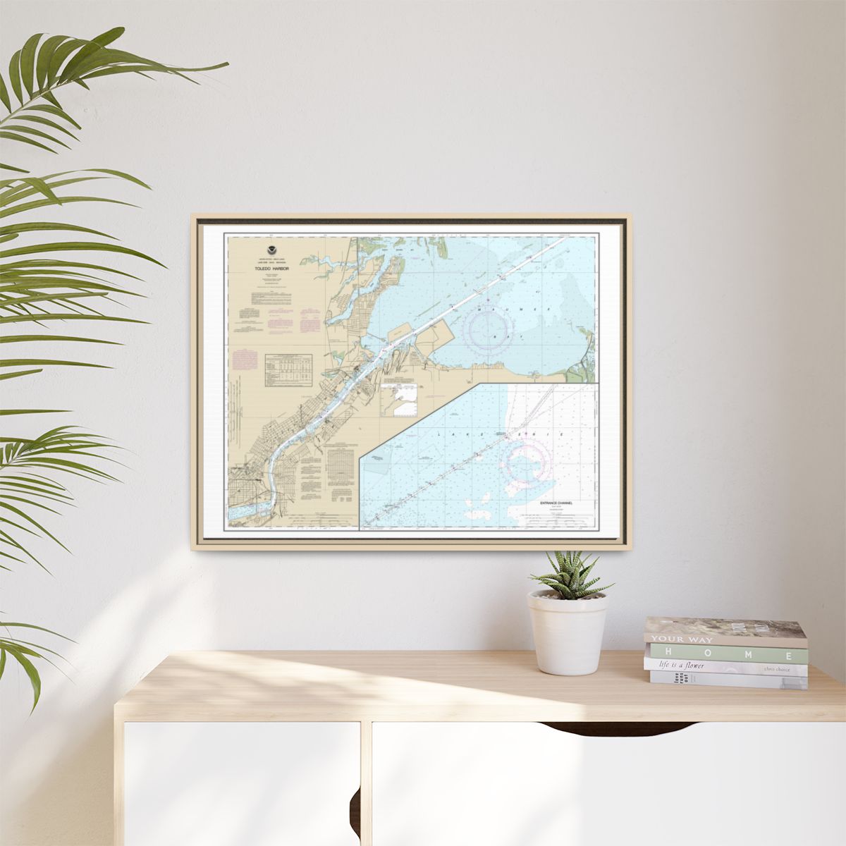 Chart 14847 Toledo Harbor;Entrance Channel to Harbor - NOAA Nautical Chart Floating Frame Canvas | 32" x 24" | 40" x 30" - Natural context-1
