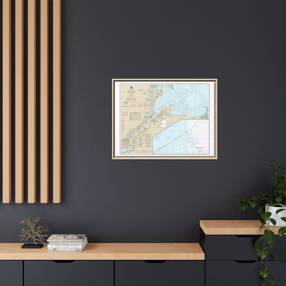 Chart 14847 Toledo Harbor;Entrance Channel to Harbor - NOAA Nautical Chart Floating Frame Canvas | 32" x 24" | 40" x 30" - Natural context-2