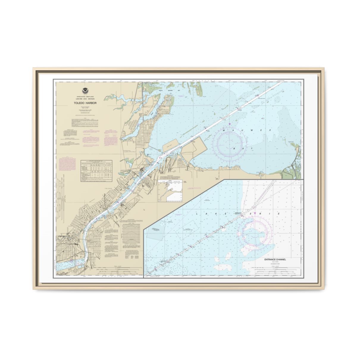 Chart 14847 Toledo Harbor;Entrance Channel to Harbor - NOAA Nautical Chart Floating Frame Canvas | 32" x 24" | 40" x 30" - Natural front