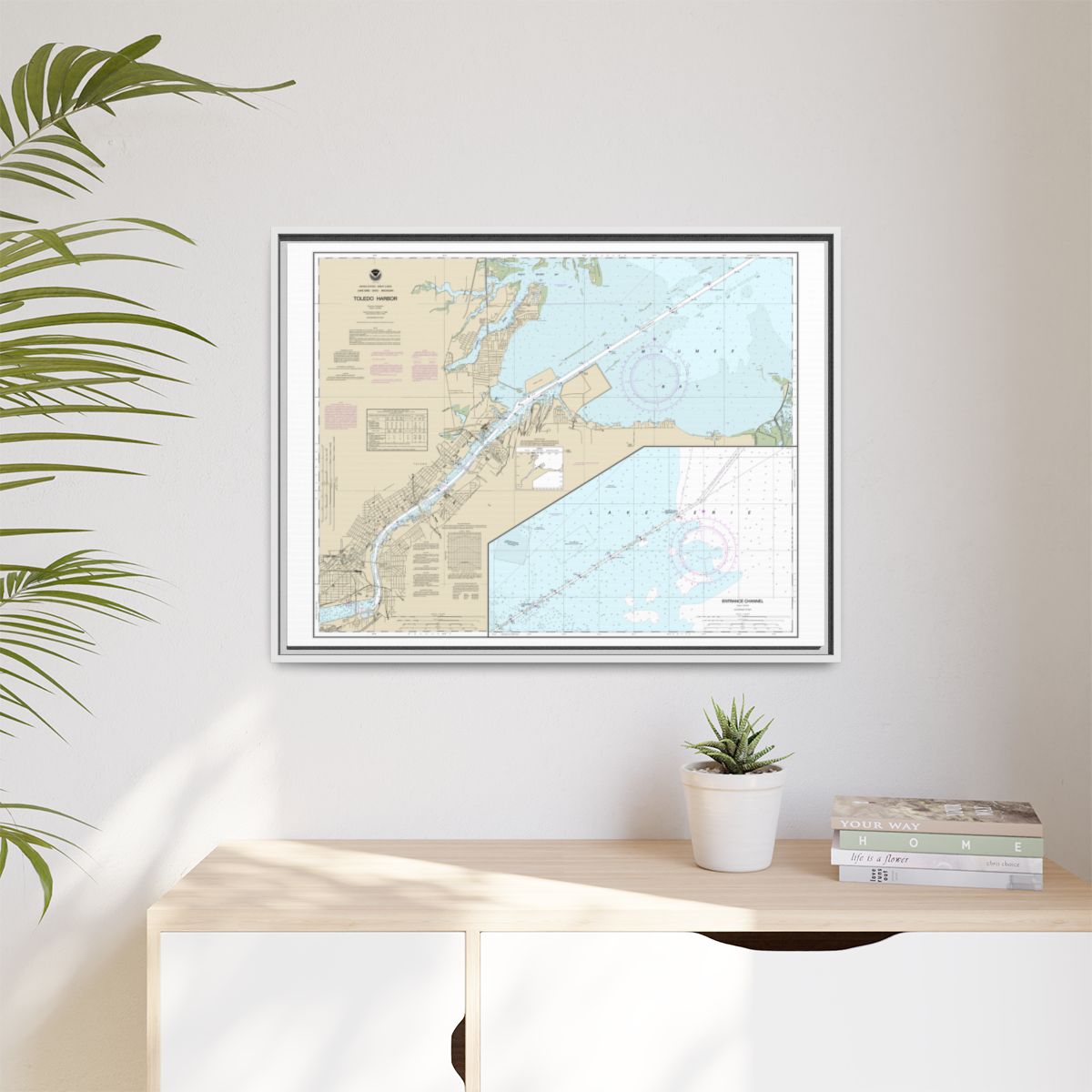 Chart 14847 Toledo Harbor;Entrance Channel to Harbor - NOAA Nautical Chart Floating Frame Canvas | 32" x 24" | 40" x 30" - White context-1