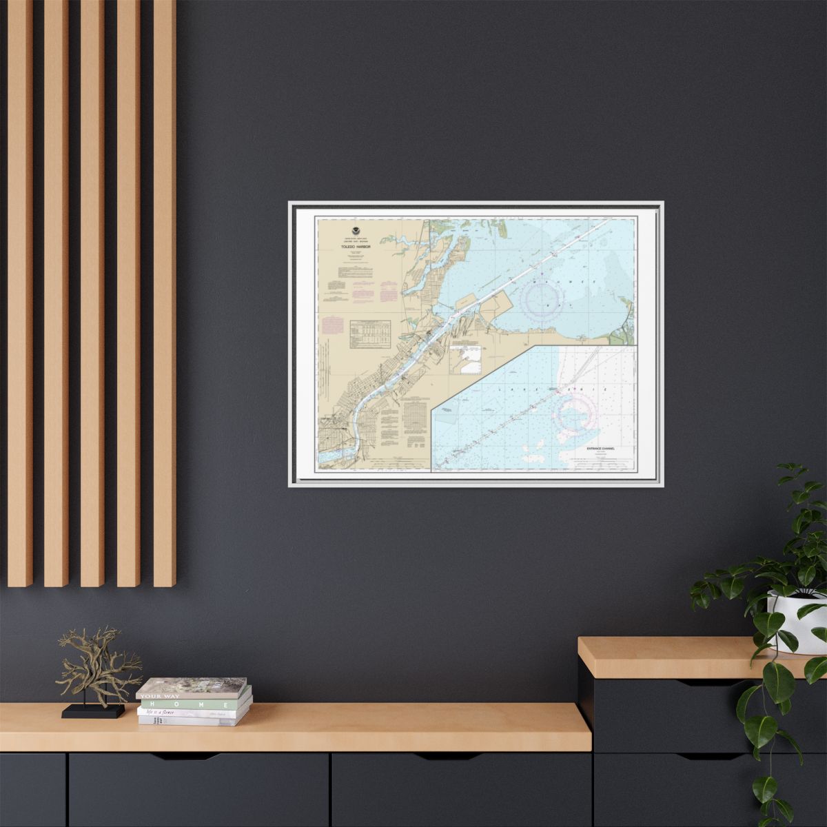 Chart 14847 Toledo Harbor;Entrance Channel to Harbor - NOAA Nautical Chart Floating Frame Canvas | 32" x 24" | 40" x 30" - White context-2