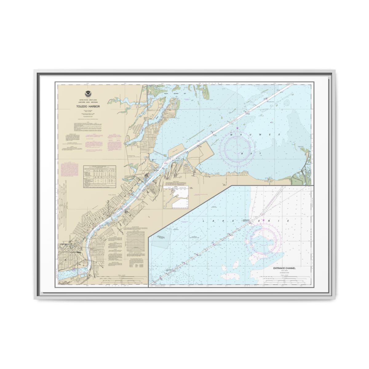Chart 14847 Toledo Harbor;Entrance Channel to Harbor - NOAA Nautical Chart Floating Frame Canvas | 32" x 24" | 40" x 30" - White front