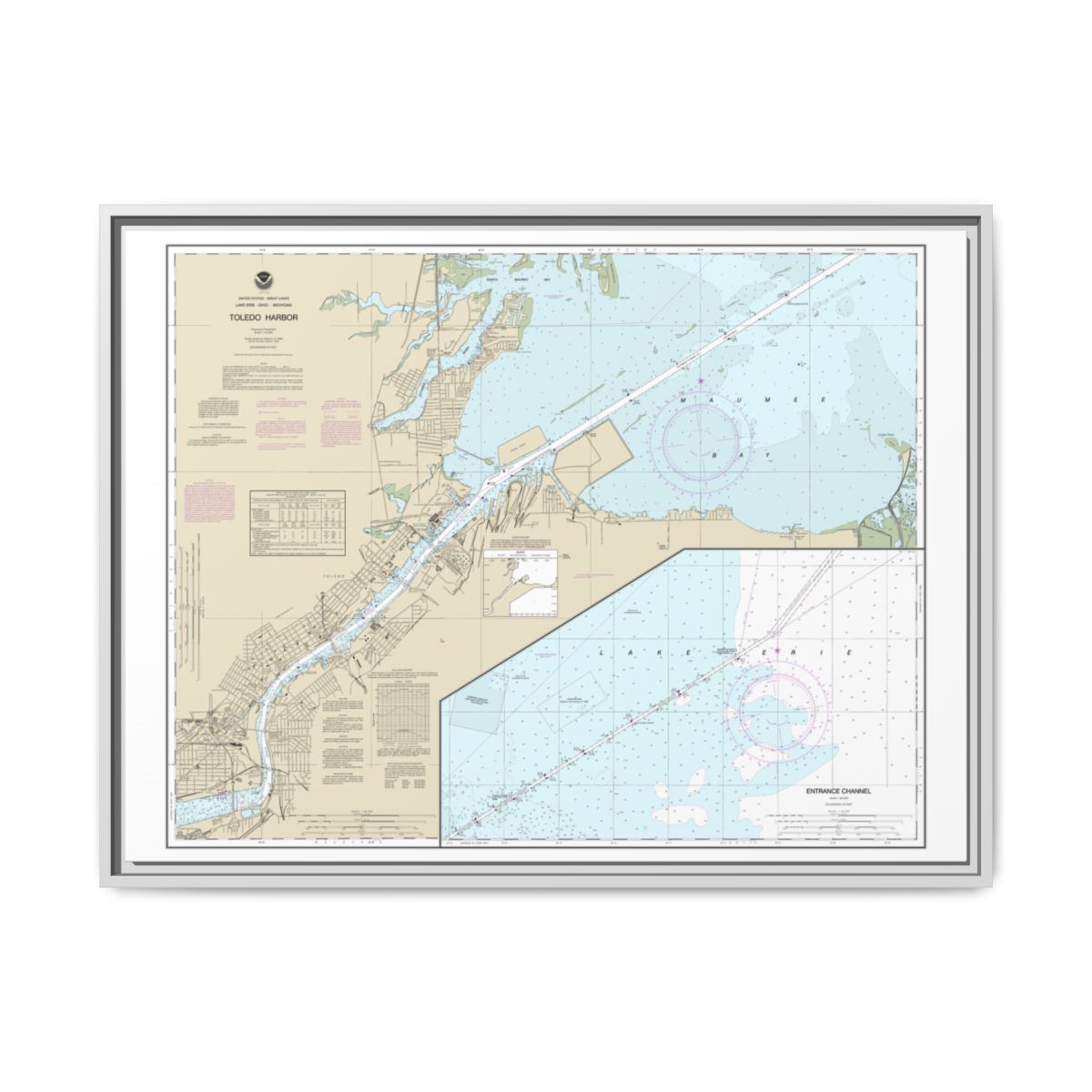 Chart 14847 Toledo Harbor;Entrance Channel to Harbor - NOAA Nautical Chart Floating Frame Canvas | 32" x 24" | 40" x 30" - White front