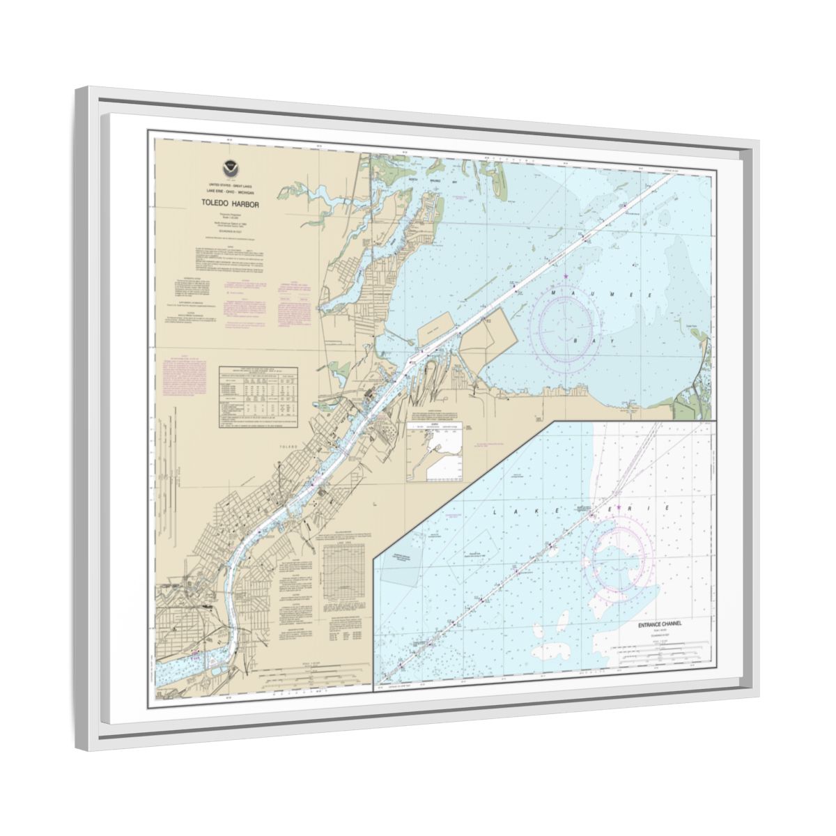 Chart 14847 Toledo Harbor;Entrance Channel to Harbor - NOAA Nautical Chart Floating Frame Canvas | 32" x 24" | 40" x 30" - White side