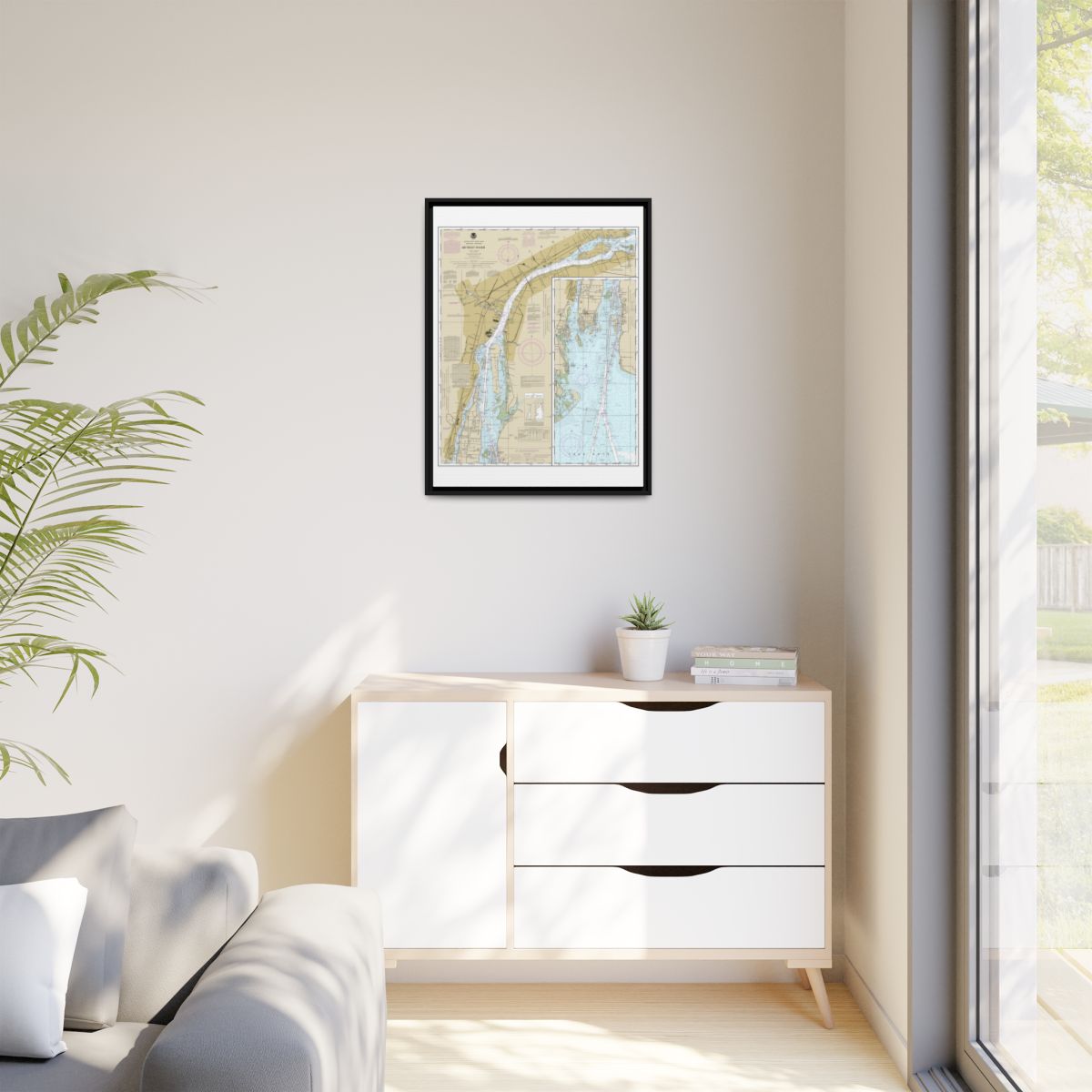 Chart 14848 Detroit River - NOAA Nautical Chart Floating Frame Canvas | 24" x 32" | 30" x 40" - Black context-1