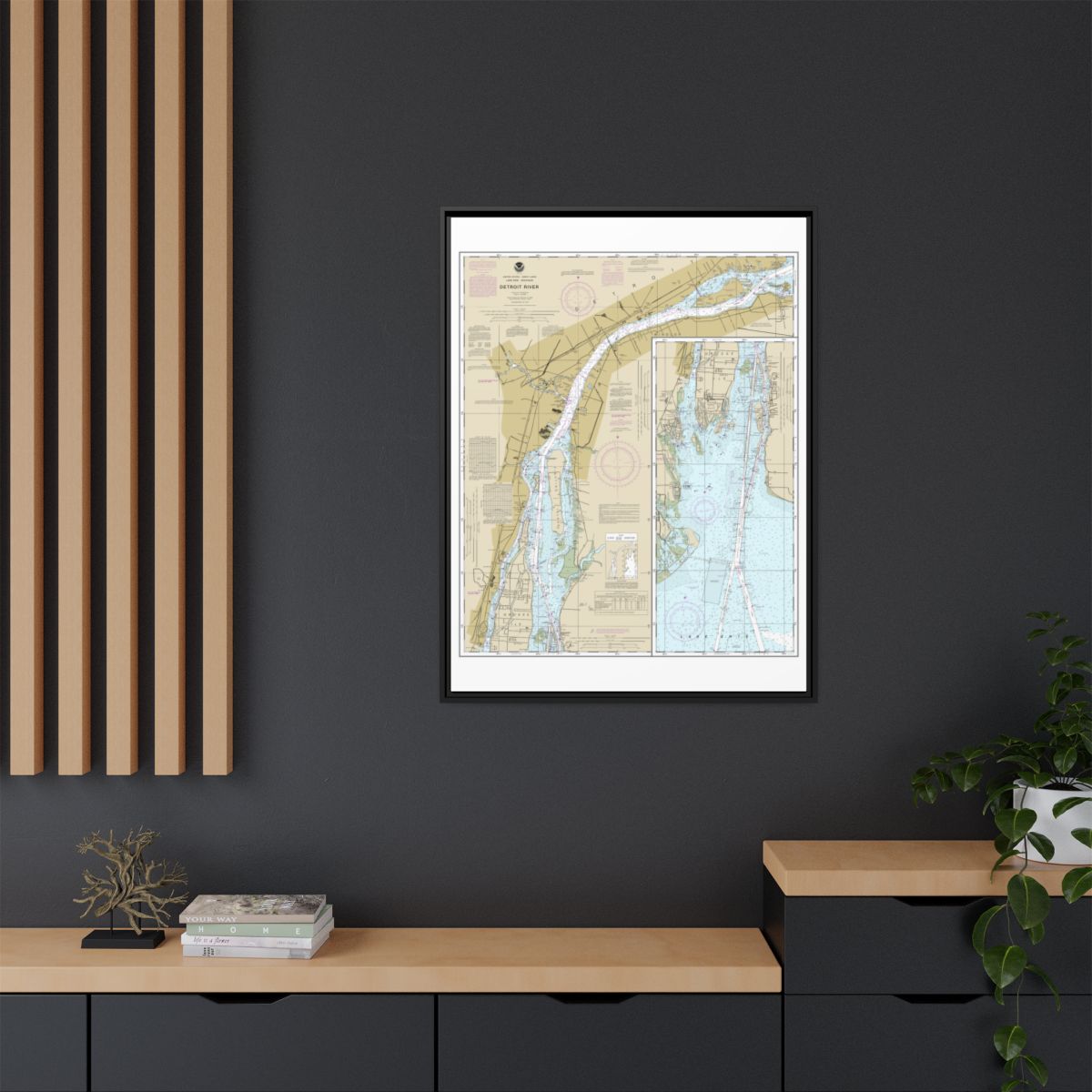 Chart 14848 Detroit River - NOAA Nautical Chart Floating Frame Canvas | 24" x 32" | 30" x 40" - Black context-2