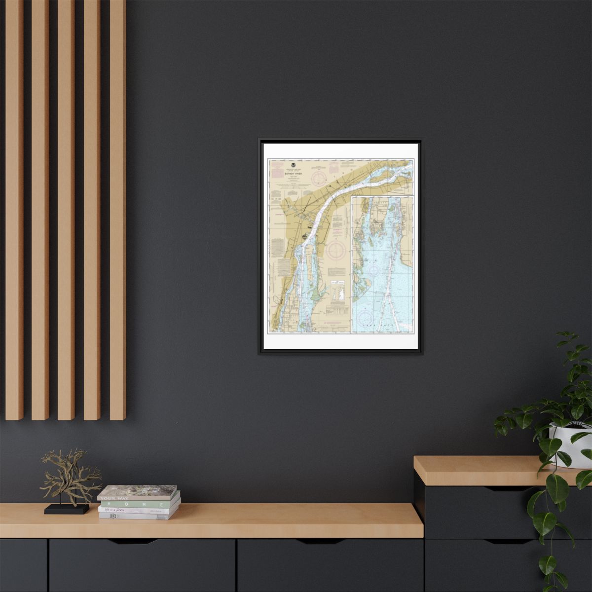 Chart 14848 Detroit River - NOAA Nautical Chart Floating Frame Canvas | 24" x 32" | 30" x 40" - Black context-2
