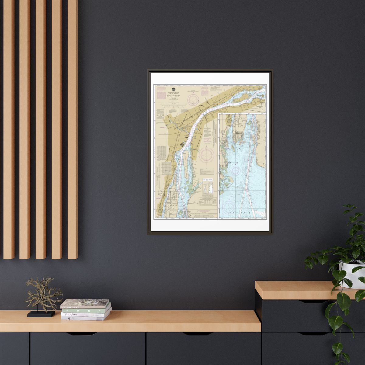 Chart 14848 Detroit River - NOAA Nautical Chart Floating Frame Canvas | 24" x 32" | 30" x 40" - Espresso context-2