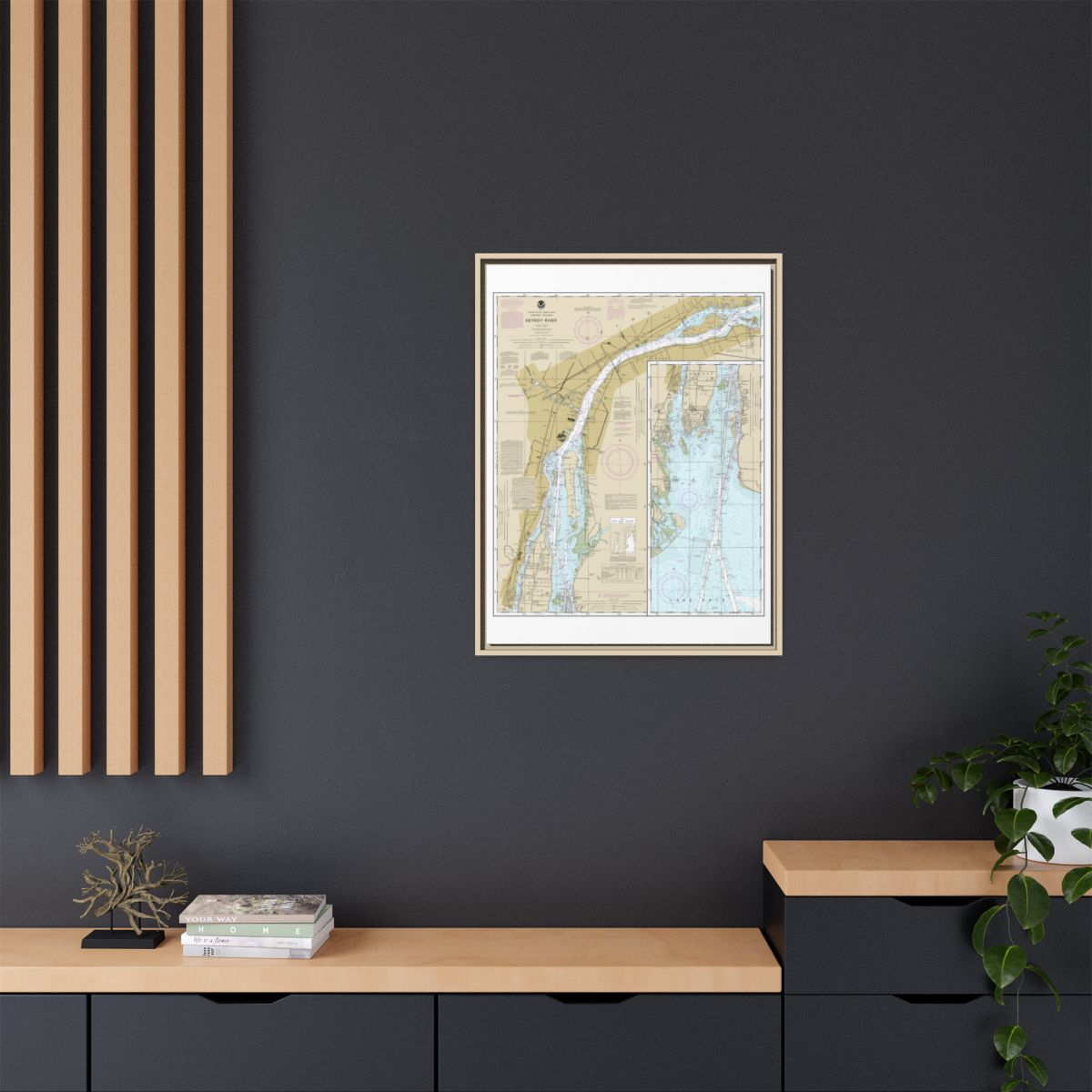 Chart 14848 Detroit River - NOAA Nautical Chart Floating Frame Canvas | 24" x 32" | 30" x 40" - Natural context-2
