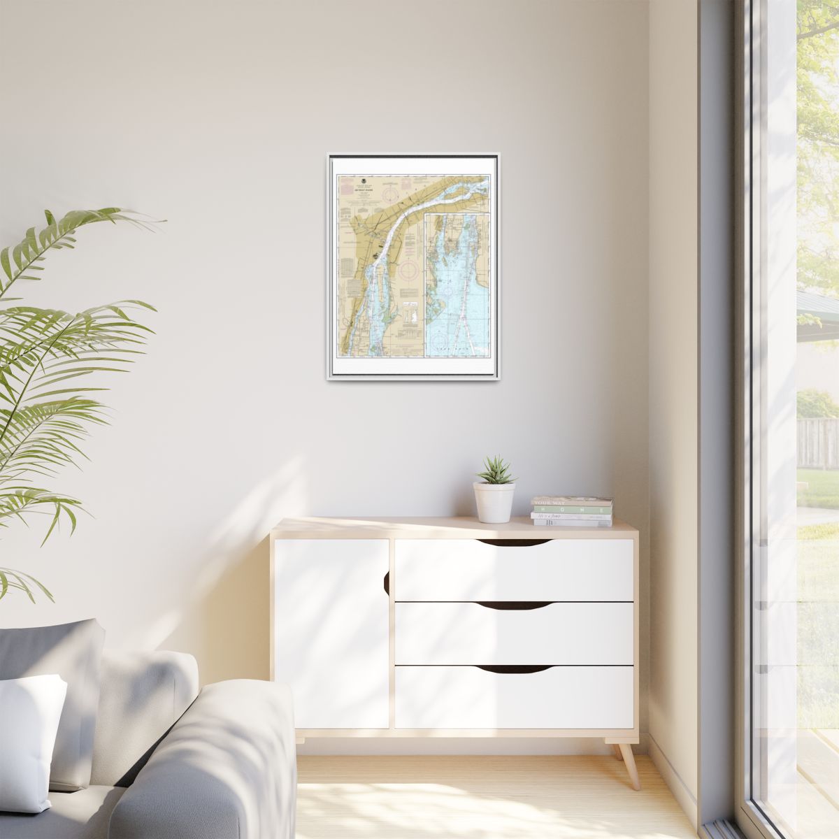 Chart 14848 Detroit River - NOAA Nautical Chart Floating Frame Canvas | 24" x 32" | 30" x 40" - White context-1