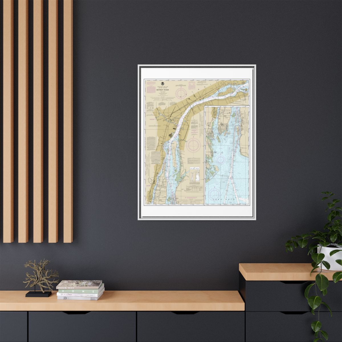 Chart 14848 Detroit River - NOAA Nautical Chart Floating Frame Canvas | 24" x 32" | 30" x 40" - White context-2