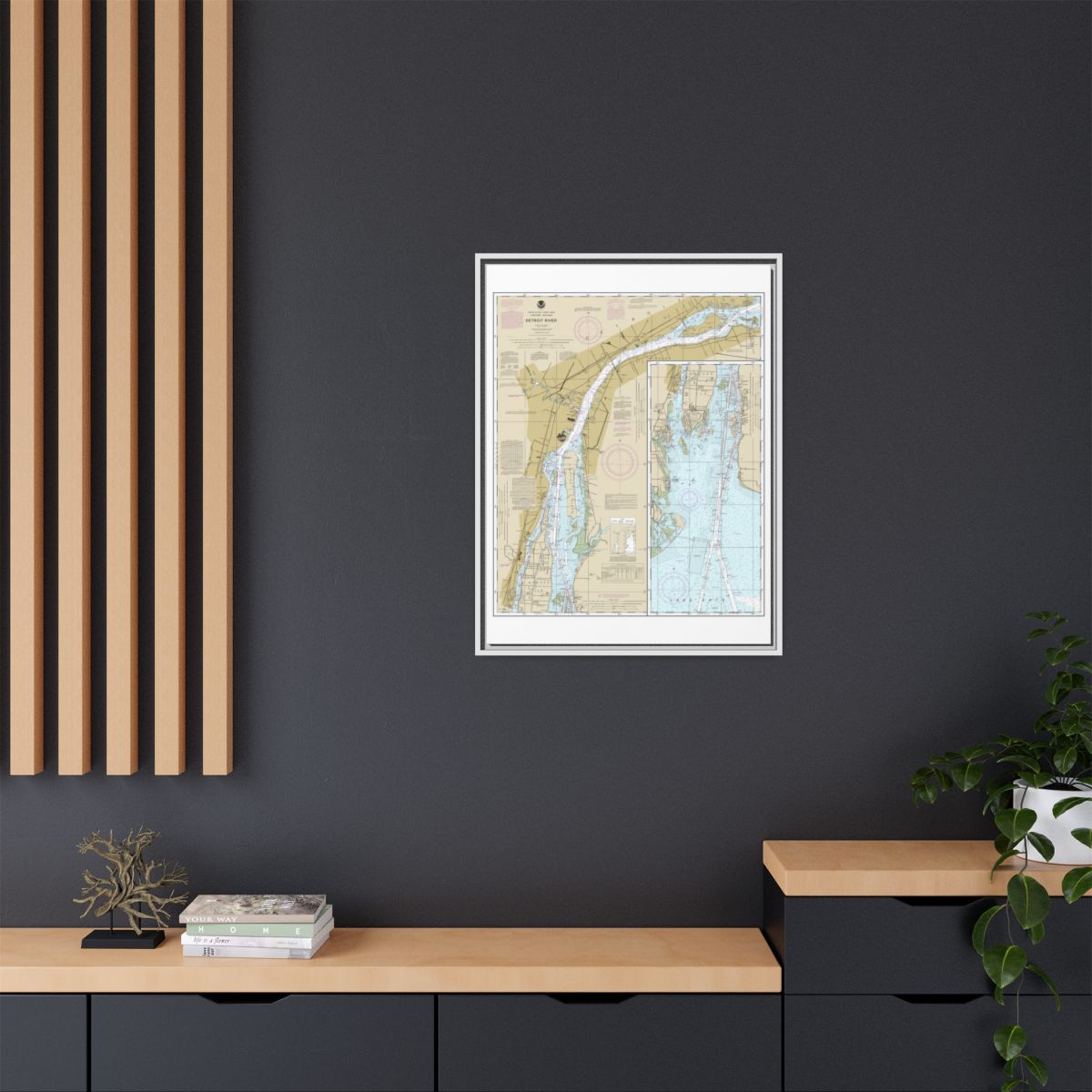 Chart 14848 Detroit River - NOAA Nautical Chart Floating Frame Canvas | 24" x 32" | 30" x 40" - White context-2