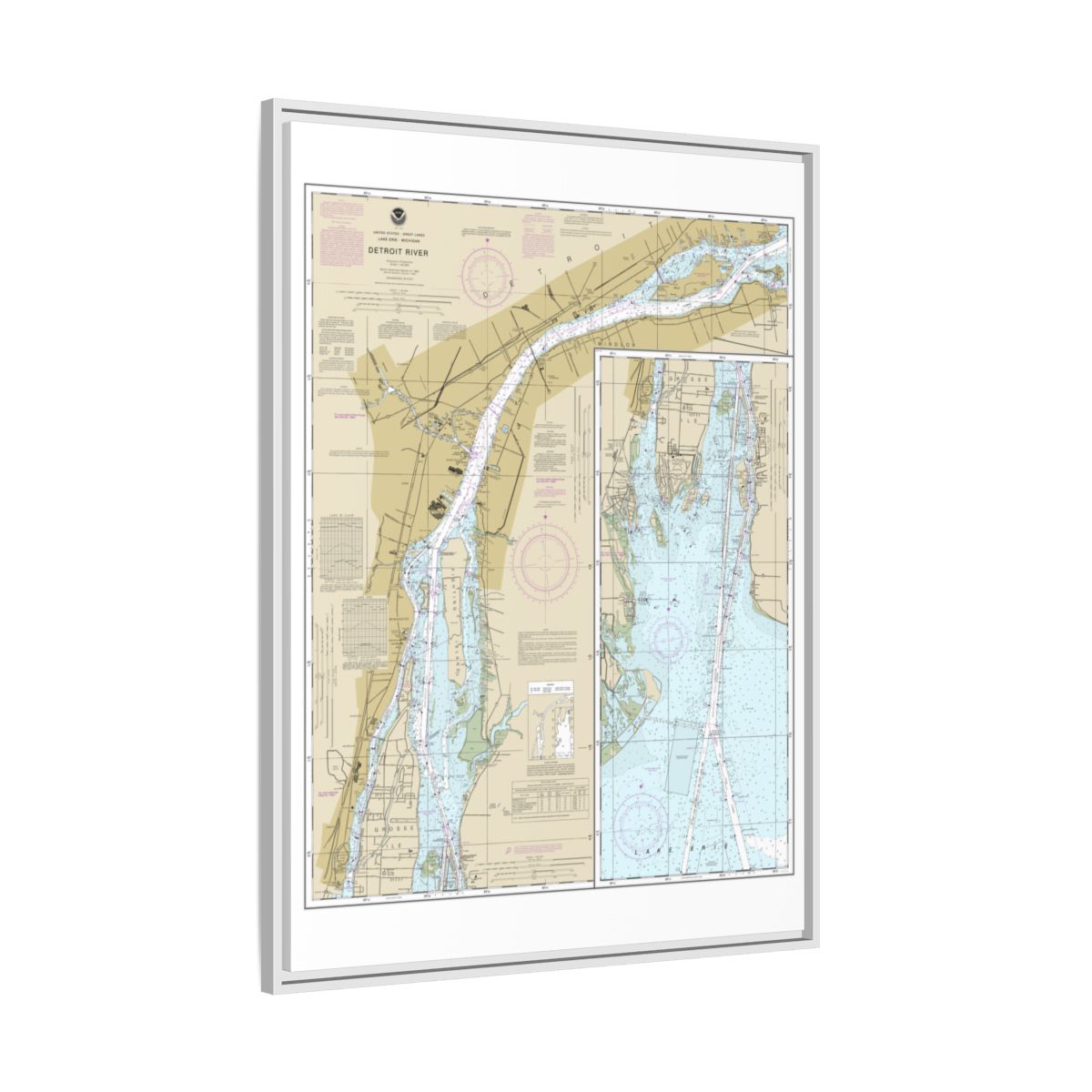 Chart 14848 Detroit River - NOAA Nautical Chart Floating Frame Canvas | 24" x 32" | 30" x 40" - White side
