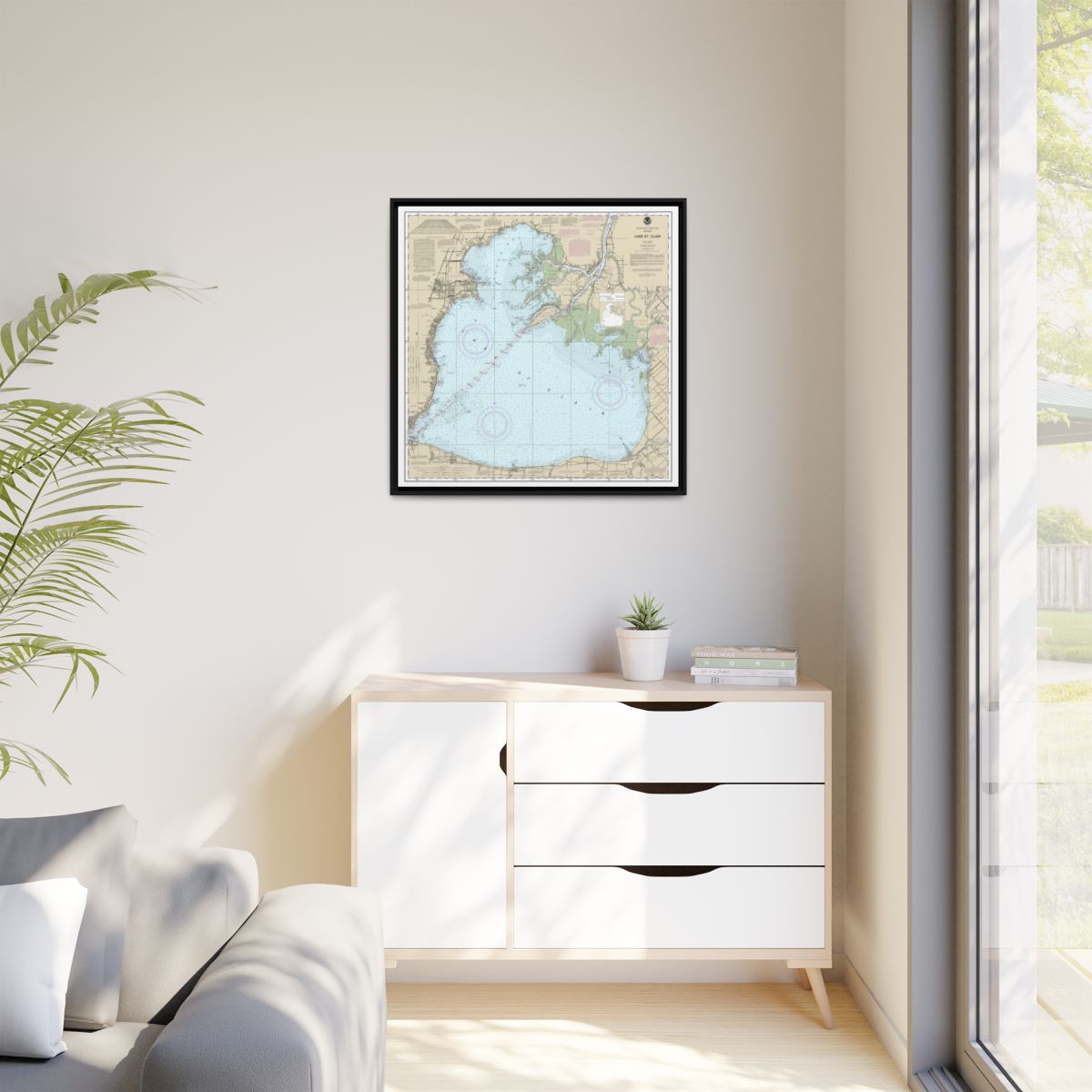 Chart 14850 Lake St. Clair - NOAA Nautical Chart Floating Frame Canvas | 32" x 32" - Black context-1