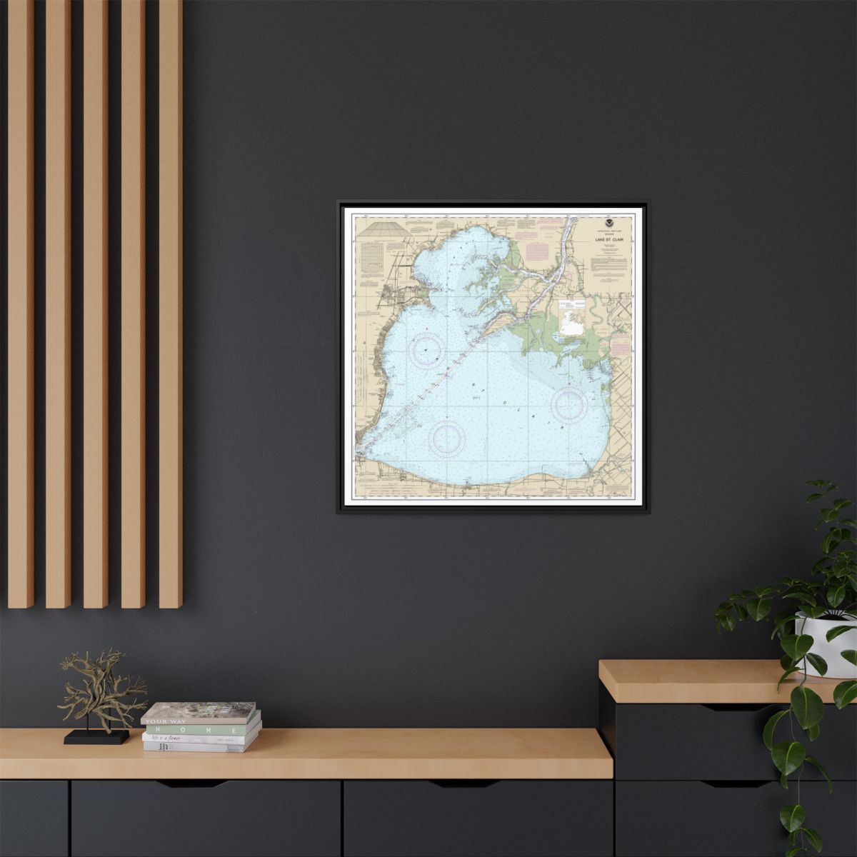 Chart 14850 Lake St. Clair - NOAA Nautical Chart Floating Frame Canvas | 32" x 32" - Black context-2