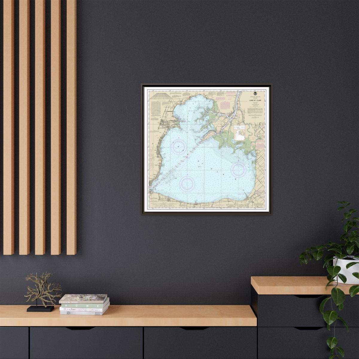 Chart 14850 Lake St. Clair - NOAA Nautical Chart Floating Frame Canvas | 32" x 32" - Espresso context-2