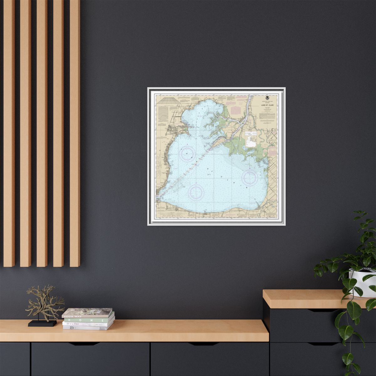 Chart 14850 Lake St. Clair - NOAA Nautical Chart Floating Frame Canvas | 32" x 32" - White context-2
