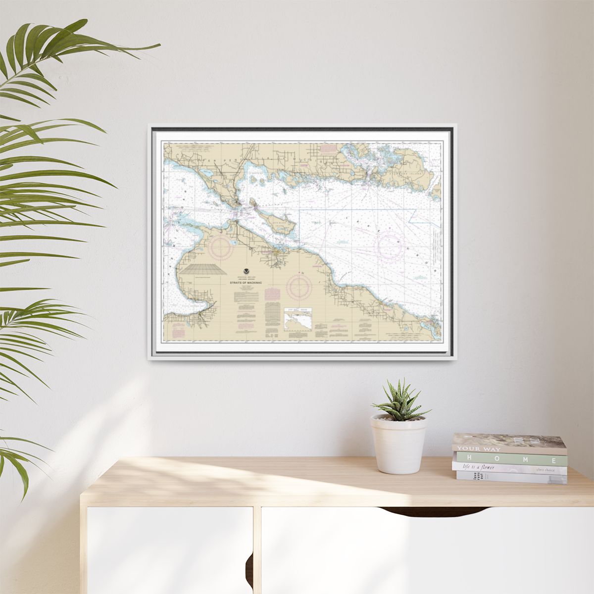 Chart 14880 Straits of Mackinac - NOAA Nautical Chart Floating Frame Canvas | 32" x 24" | 40" x 30" - White context-1