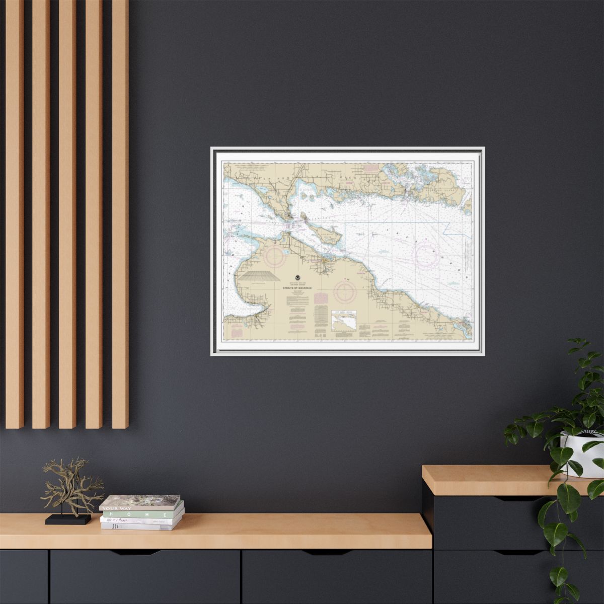 Chart 14880 Straits of Mackinac - NOAA Nautical Chart Floating Frame Canvas | 32" x 24" | 40" x 30" - White context-2