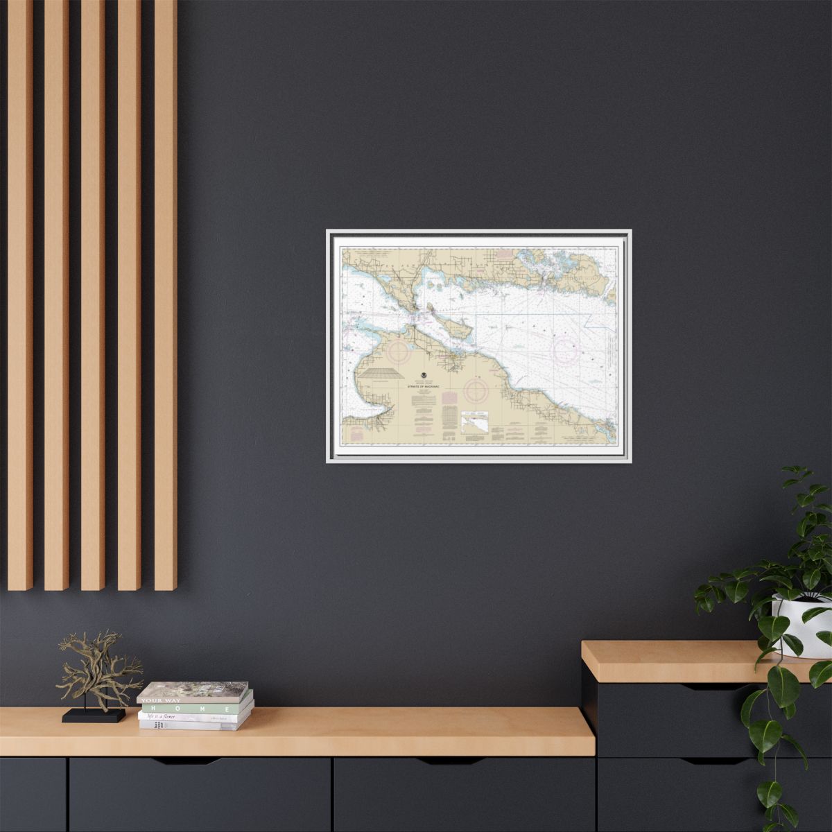 Chart 14880 Straits of Mackinac - NOAA Nautical Chart Floating Frame Canvas | 32" x 24" | 40" x 30" - White context-2