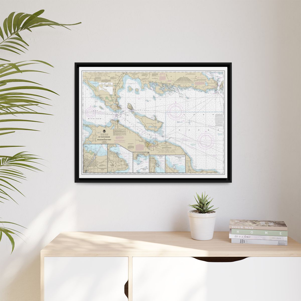 Chart 14881 Detour Passage to Waugoshance Pt.;Hammond Bay Harbor;Mackinac Island;Cheboygan;Mackinaw City;St. lgnace - NOAA Nautical Chart Floating Frame Canvas | 32" x 24" | 40" x 30" - Black context-1