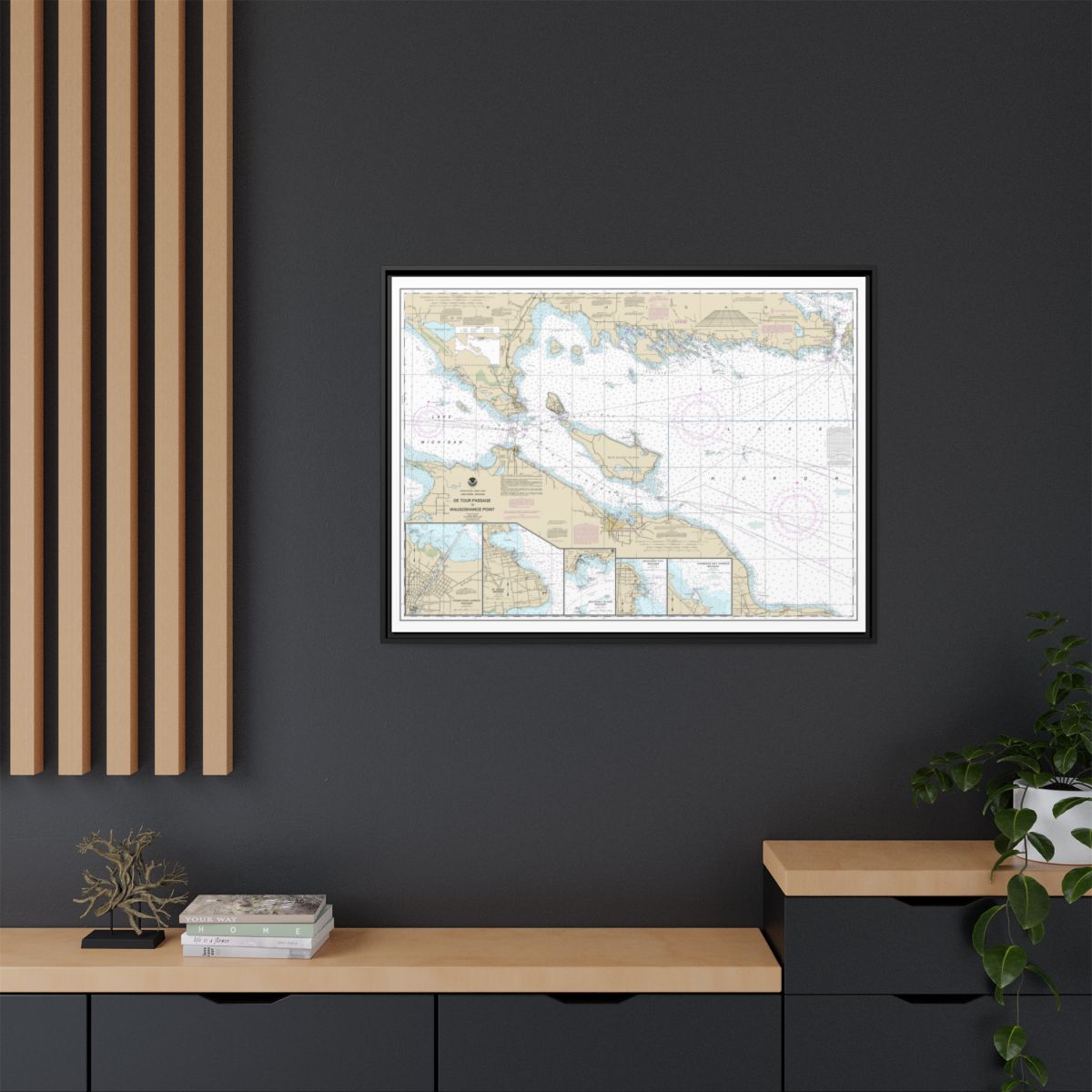 Chart 14881 Detour Passage to Waugoshance Pt.;Hammond Bay Harbor;Mackinac Island;Cheboygan;Mackinaw City;St. lgnace - NOAA Nautical Chart Floating Frame Canvas | 32" x 24" | 40" x 30" - Black context-2