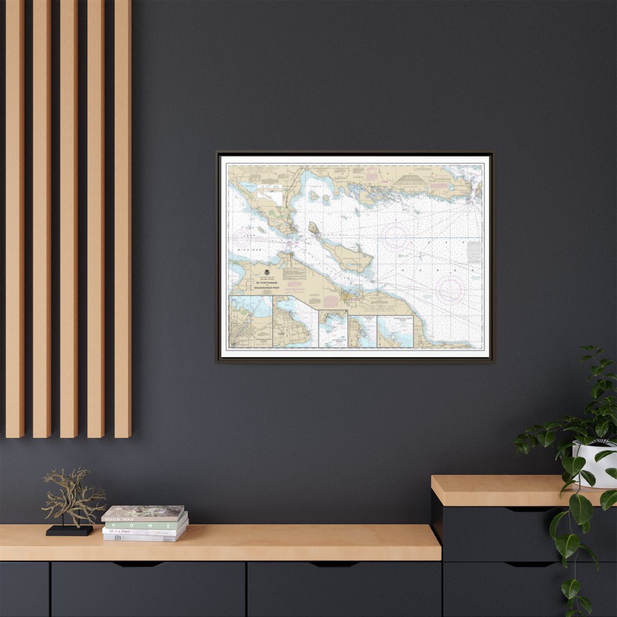 Chart 14881 Detour Passage to Waugoshance Pt.;Hammond Bay Harbor;Mackinac Island;Cheboygan;Mackinaw City;St. lgnace - NOAA Nautical Chart Floating Frame Canvas | 32" x 24" | 40" x 30" - Espresso context-2