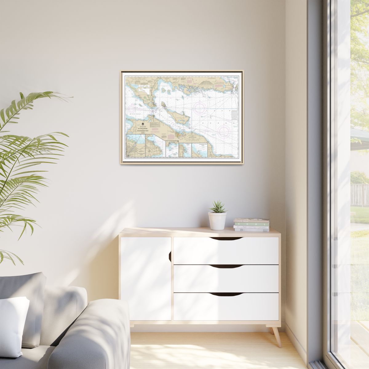 Chart 14881 Detour Passage to Waugoshance Pt.;Hammond Bay Harbor;Mackinac Island;Cheboygan;Mackinaw City;St. lgnace - NOAA Nautical Chart Floating Frame Canvas | 32" x 24" | 40" x 30" - Natural context-1