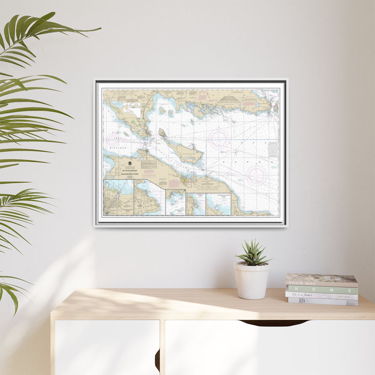 Chart 14881 Detour Passage to Waugoshance Pt.;Hammond Bay Harbor;Mackinac Island;Cheboygan;Mackinaw City;St. lgnace - NOAA Nautical Chart Floating Frame Canvas | 32" x 24" | 40" x 30" - White context-1