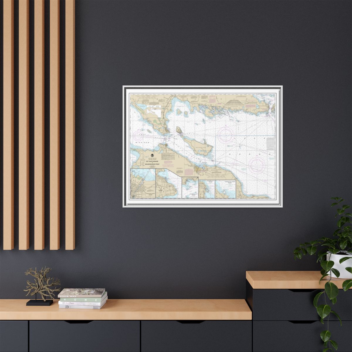 Chart 14881 Detour Passage to Waugoshance Pt.;Hammond Bay Harbor;Mackinac Island;Cheboygan;Mackinaw City;St. lgnace - NOAA Nautical Chart Floating Frame Canvas | 32" x 24" | 40" x 30" - White context-2