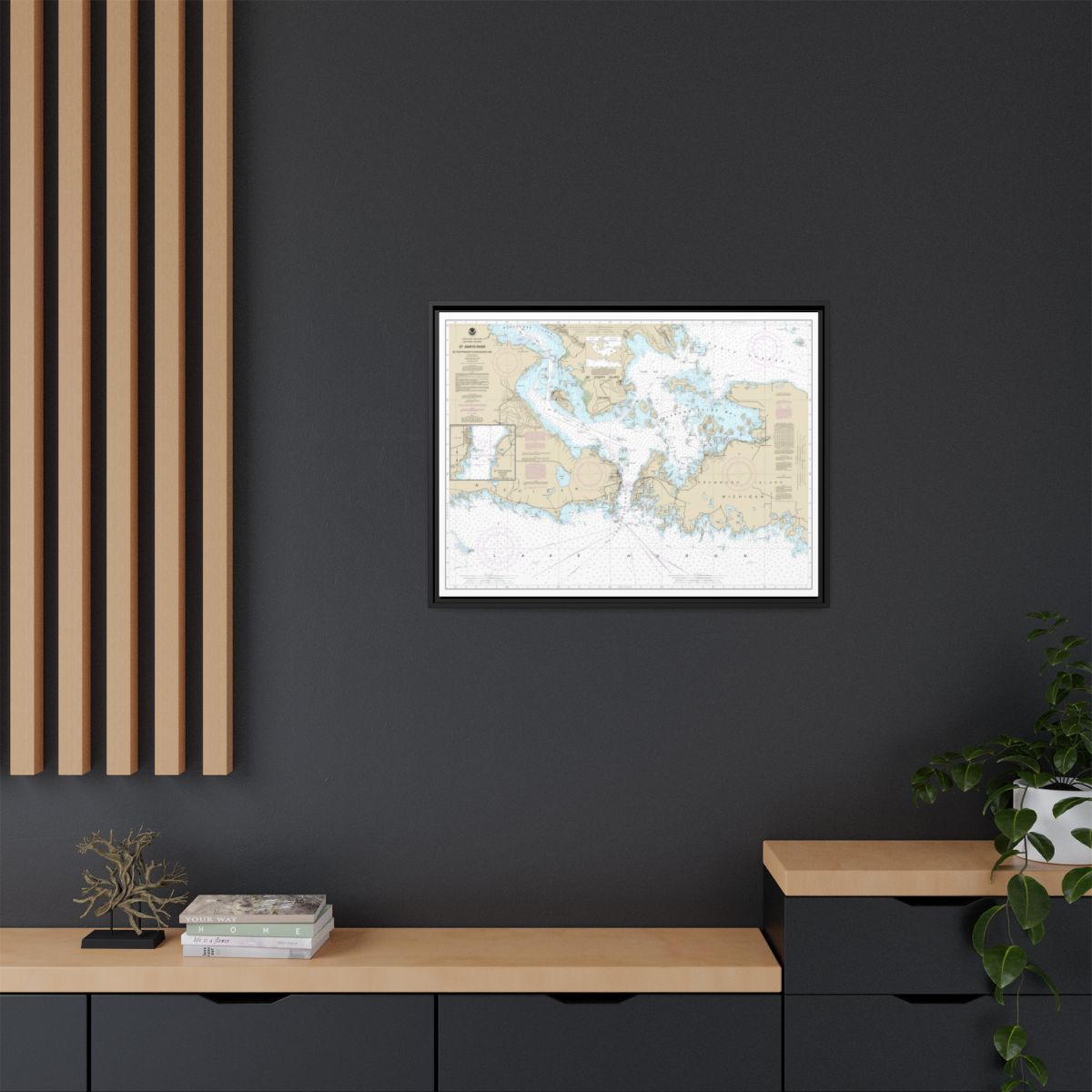 Chart 14882 St. Mars River - Detour Passage to Munuscong Lake;Detour Passage - NOAA Nautical Chart Floating Frame Canvas | 32" x 24" | 40" x 30" - Black context-2