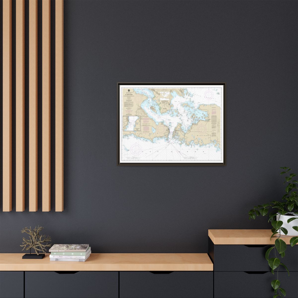 Chart 14882 St. Mars River - Detour Passage to Munuscong Lake;Detour Passage - NOAA Nautical Chart Floating Frame Canvas | 32" x 24" | 40" x 30" - Espresso context-2