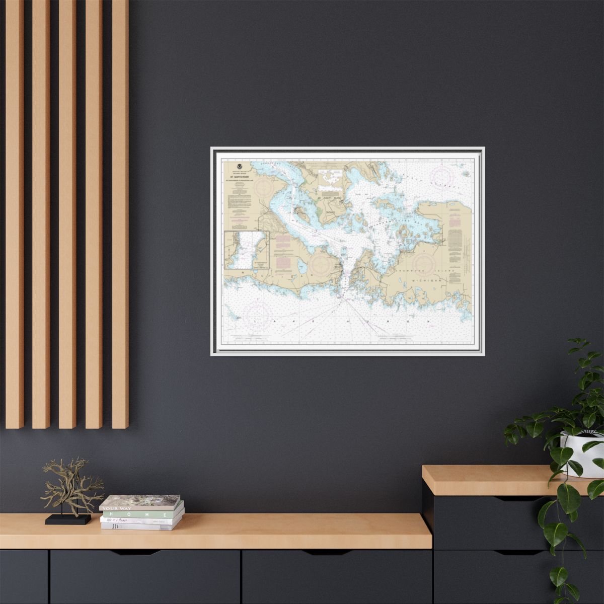 Chart 14882 St. Mars River - Detour Passage to Munuscong Lake;Detour Passage - NOAA Nautical Chart Floating Frame Canvas | 32" x 24" | 40" x 30" - White context-2