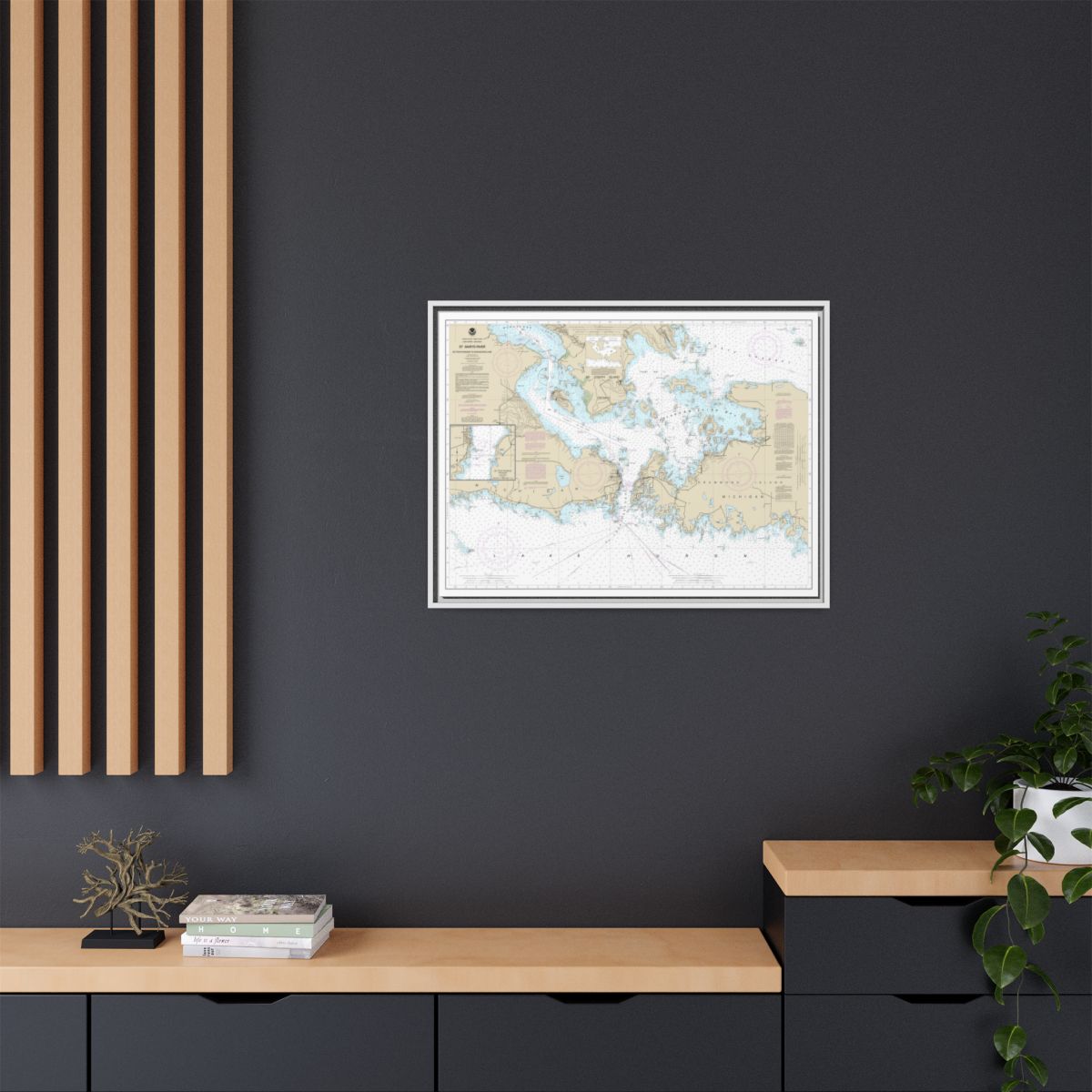 Chart 14882 St. Mars River - Detour Passage to Munuscong Lake;Detour Passage - NOAA Nautical Chart Floating Frame Canvas | 32" x 24" | 40" x 30" - White context-2