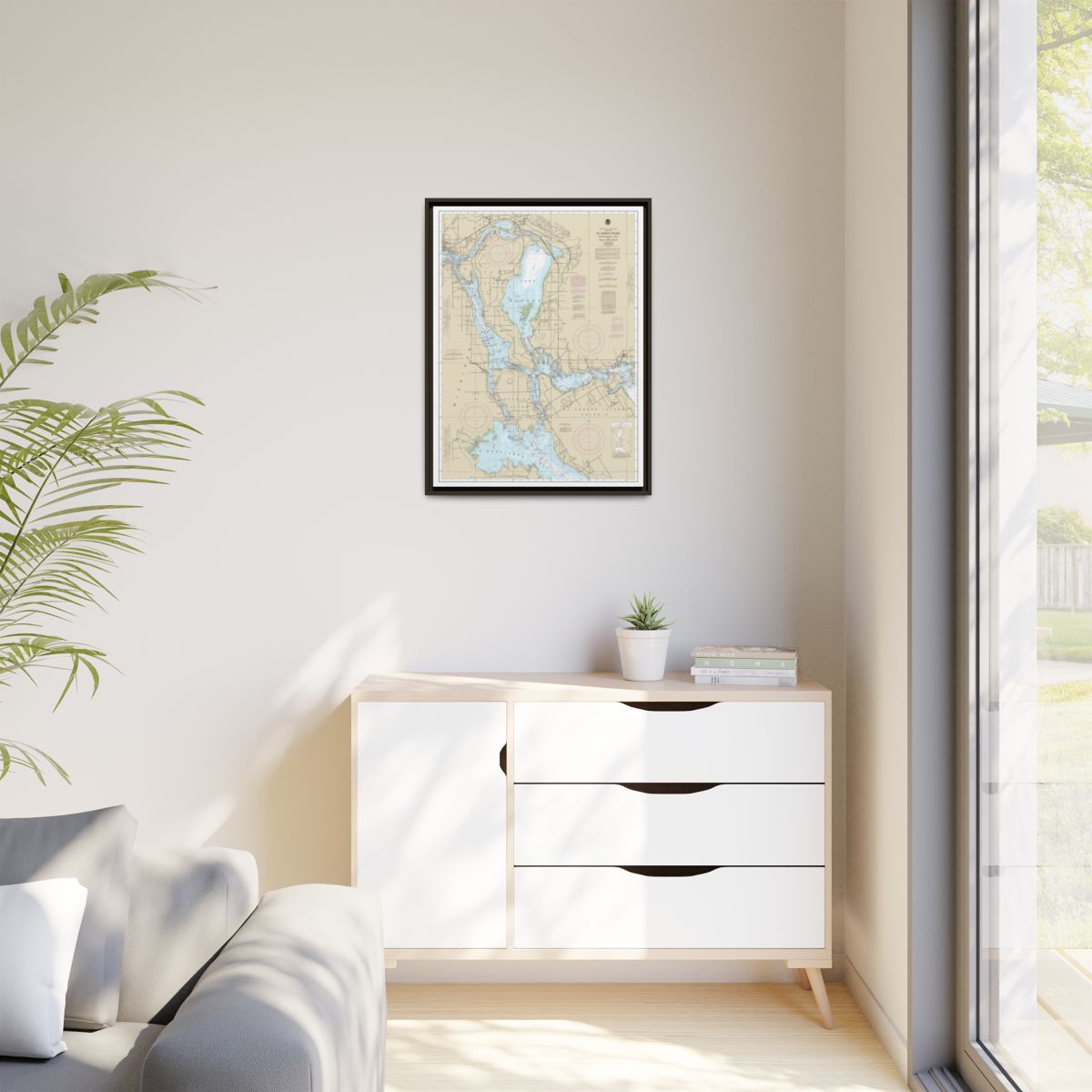 Chart 14883 St. Marys River - Munuscong Lake to Sault Ste. Marie - NOAA Nautical Chart Floating Frame Canvas | 24" x 32" | 30" x 40" - Espresso context-1