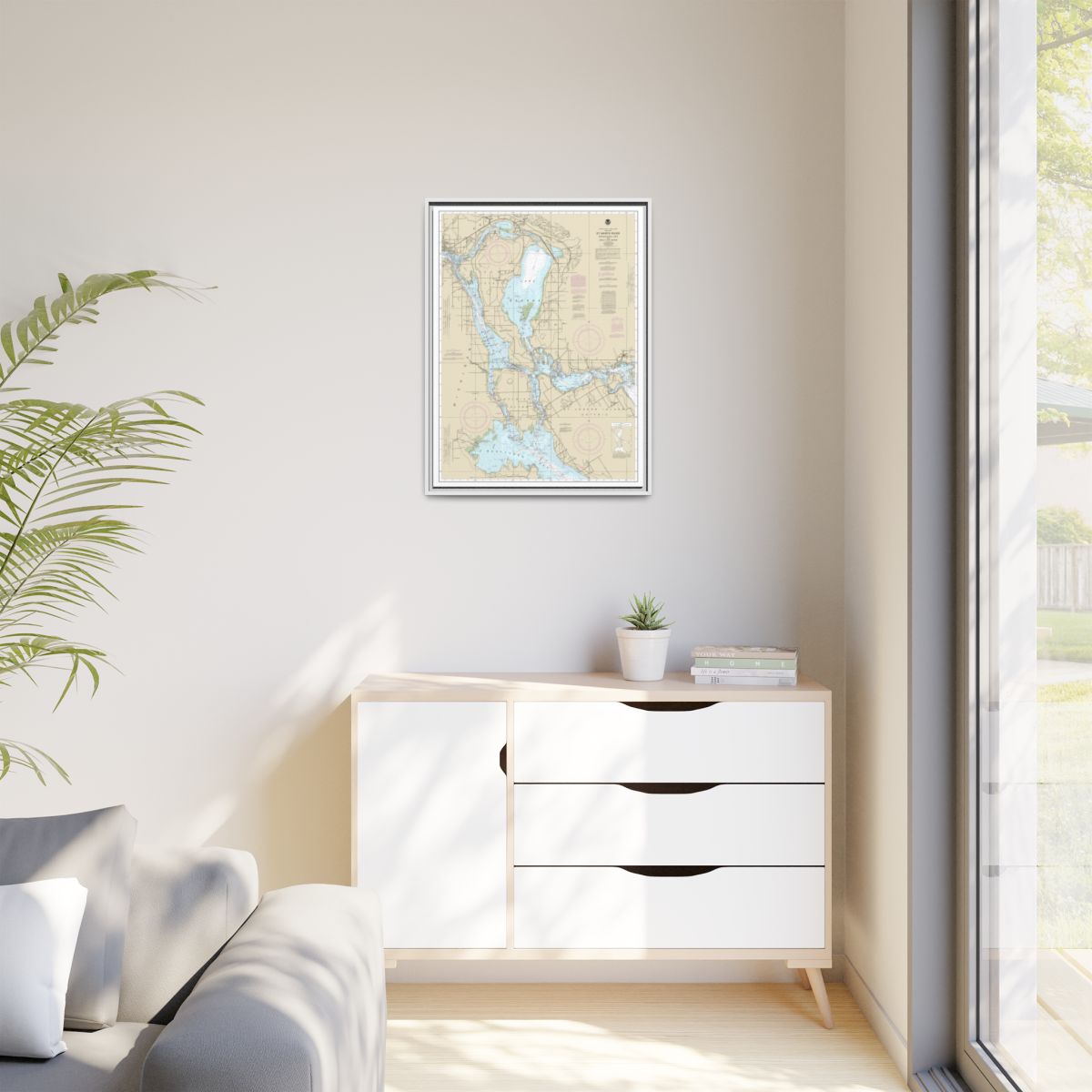 Chart 14883 St. Marys River - Munuscong Lake to Sault Ste. Marie - NOAA Nautical Chart Floating Frame Canvas | 24" x 32" | 30" x 40" - White context-1