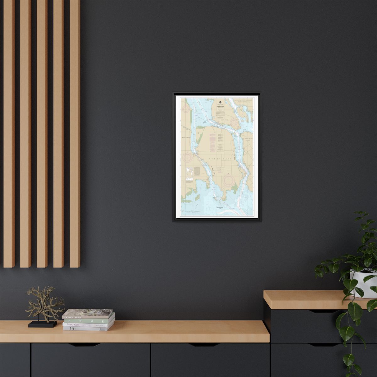 Chart 14887 St Marys River - Vicinity of Neebish Island - NOAA Nautical Chart Floating Frame Canvas | 20" x 30" | 24" x 36" | 32" x 48" - Black context-2