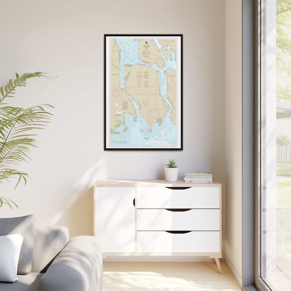Chart 14887 St Marys River - Vicinity of Neebish Island - NOAA Nautical Chart Floating Frame Canvas | 20" x 30" | 24" x 36" | 32" x 48" - Espresso context-1