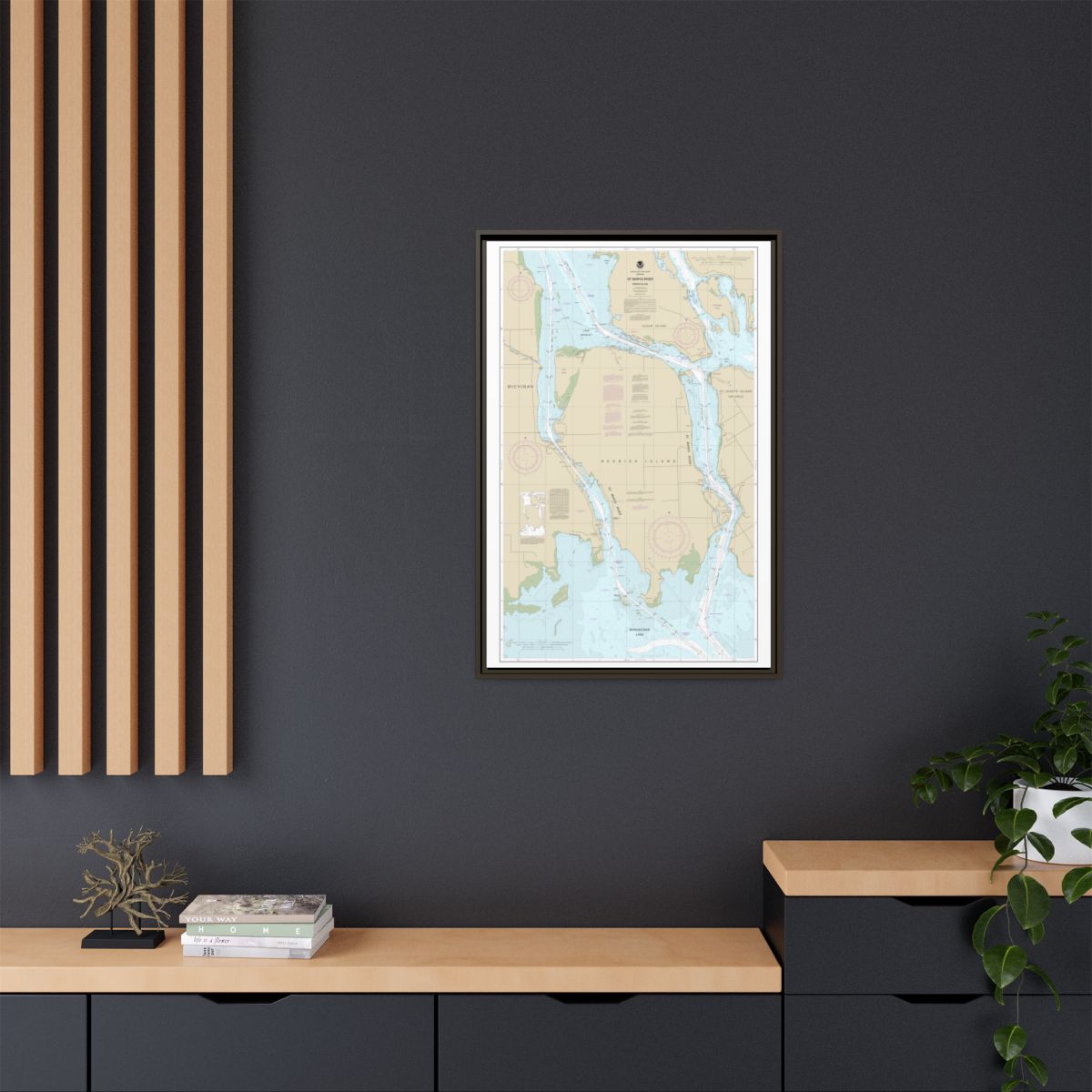 Chart 14887 St Marys River - Vicinity of Neebish Island - NOAA Nautical Chart Floating Frame Canvas | 20" x 30" | 24" x 36" | 32" x 48" - Espresso context-2