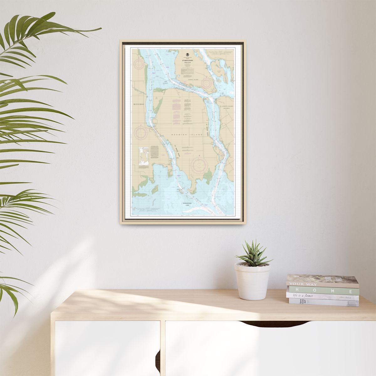 Chart 14887 St Marys River - Vicinity of Neebish Island - NOAA Nautical Chart Floating Frame Canvas | 20" x 30" | 24" x 36" | 32" x 48" - Natural context-1