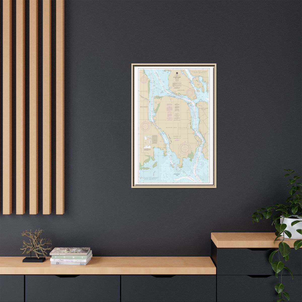 Chart 14887 St Marys River - Vicinity of Neebish Island - NOAA Nautical Chart Floating Frame Canvas | 20" x 30" | 24" x 36" | 32" x 48" - Natural context-2