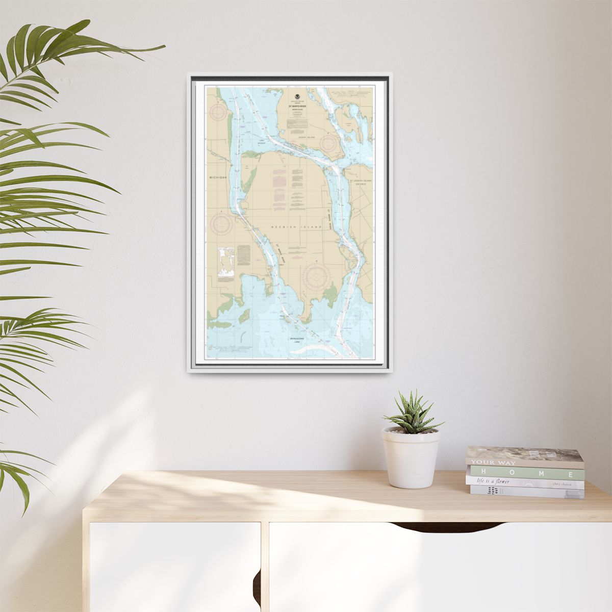 Chart 14887 St Marys River - Vicinity of Neebish Island - NOAA Nautical Chart Floating Frame Canvas | 20" x 30" | 24" x 36" | 32" x 48" - White context-1