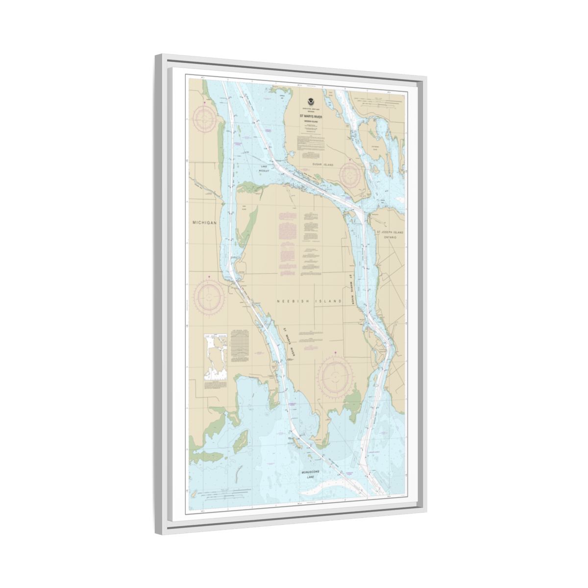 Chart 14887 St Marys River - Vicinity of Neebish Island - NOAA Nautical Chart Floating Frame Canvas | 20" x 30" | 24" x 36" | 32" x 48" - White side