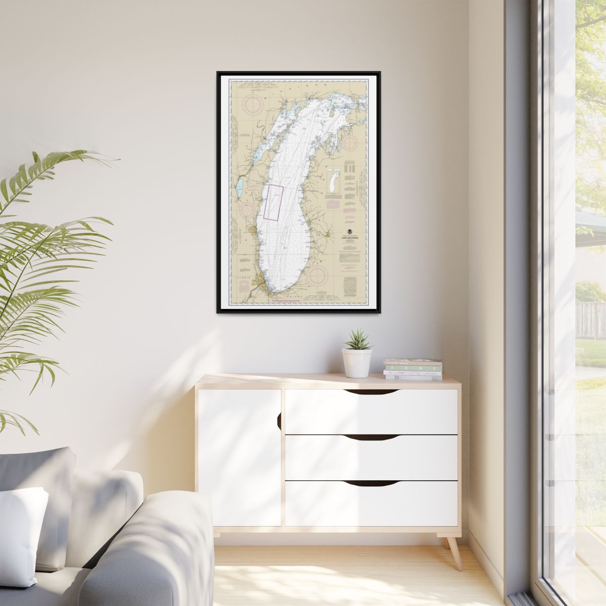 Chart 14901 Lake Michigan (Mercator Projection) - NOAA Nautical Chart Floating Frame Canvas | 20" x 30" | 24" x 36" | 32" x 48" - Black context-1