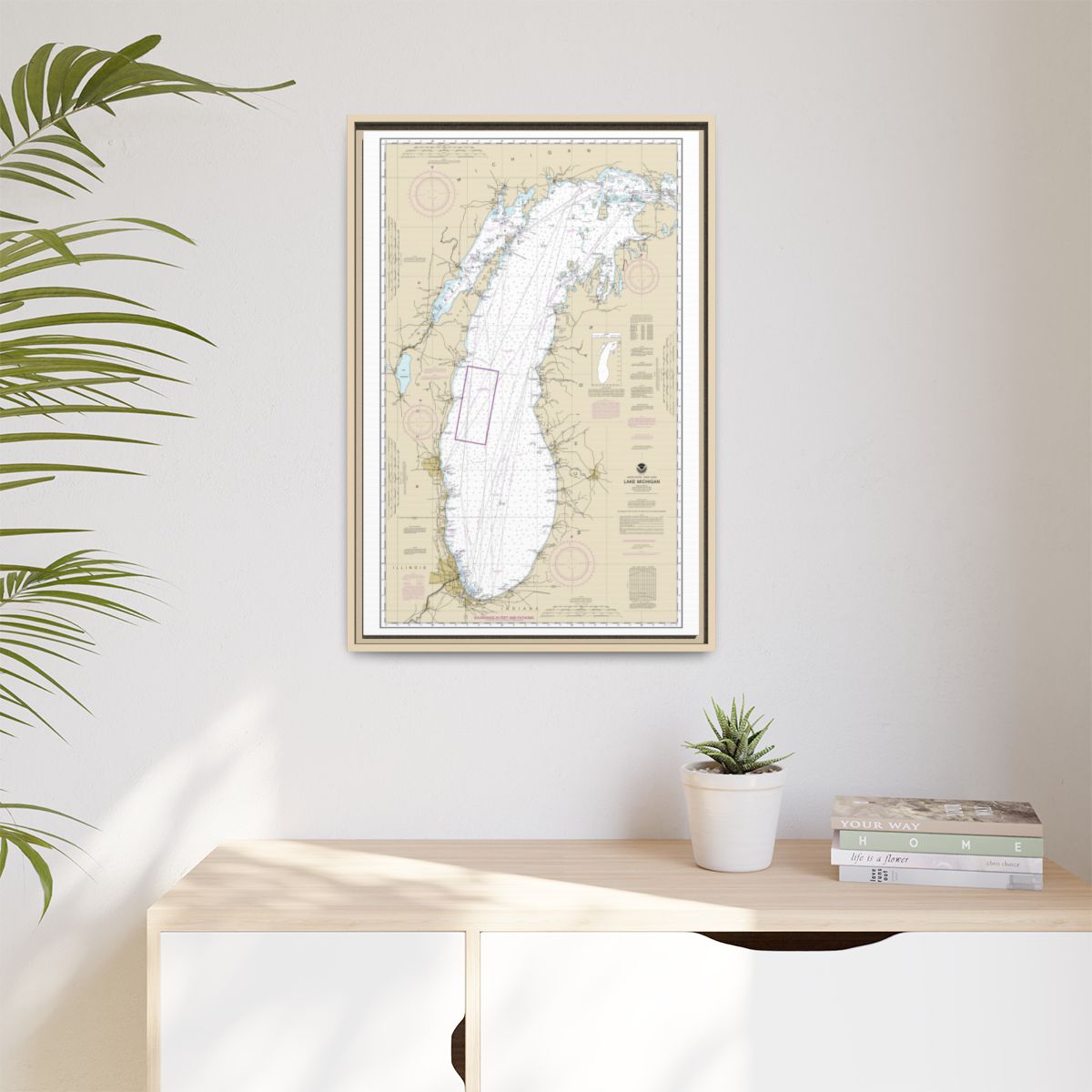 Chart 14901 Lake Michigan (Mercator Projection) - NOAA Nautical Chart Floating Frame Canvas | 20" x 30" | 24" x 36" | 32" x 48" - Natural context-1