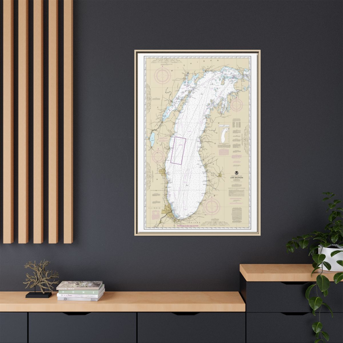 Chart 14901 Lake Michigan (Mercator Projection) - NOAA Nautical Chart Floating Frame Canvas | 20" x 30" | 24" x 36" | 32" x 48" - Natural context-2