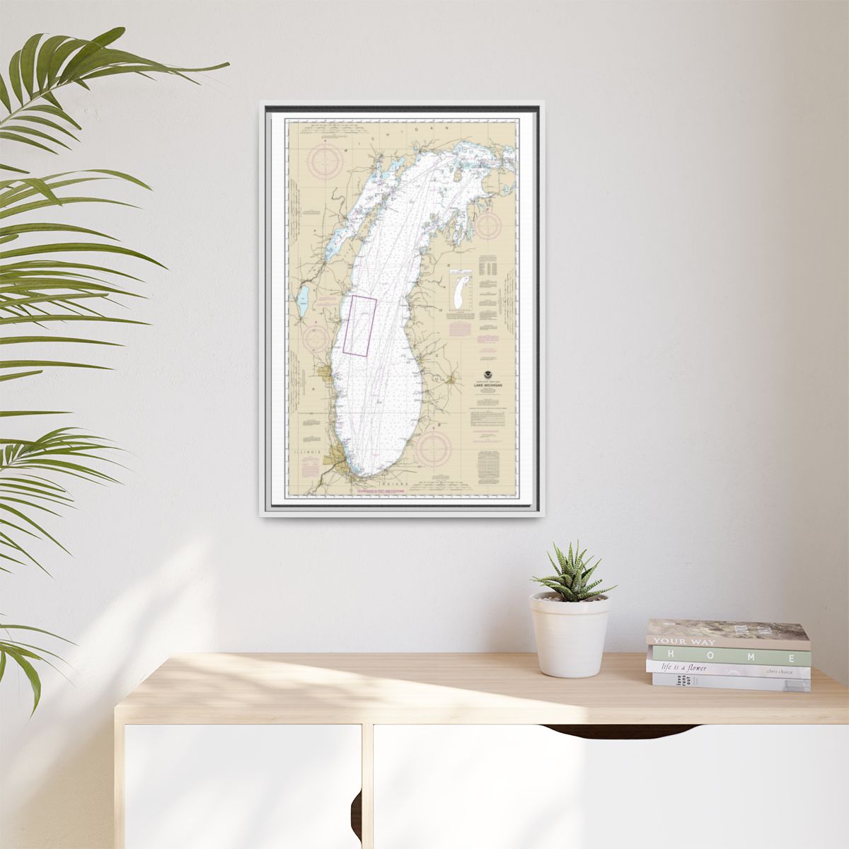 Chart 14901 Lake Michigan (Mercator Projection) - NOAA Nautical Chart Floating Frame Canvas | 20" x 30" | 24" x 36" | 32" x 48" - White context-1