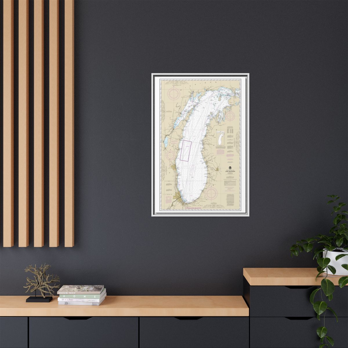 Chart 14901 Lake Michigan (Mercator Projection) - NOAA Nautical Chart Floating Frame Canvas | 20" x 30" | 24" x 36" | 32" x 48" - White context-2